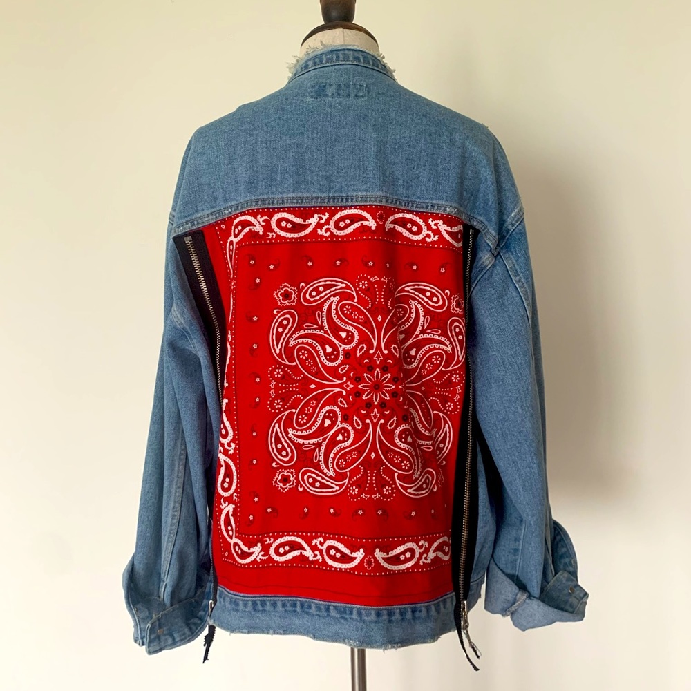 Oversized Denim Jacket with Bandana Print Back from Korea
